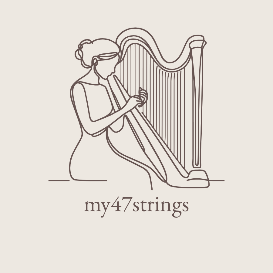 Harpist playing the harp. my47strings